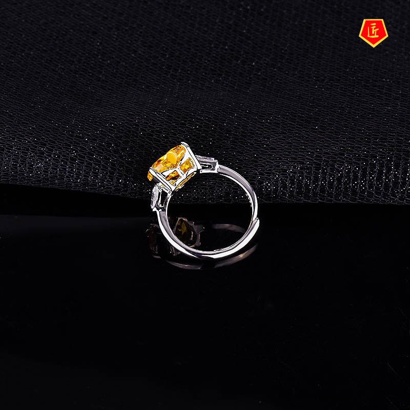 [Ready Stock]Inlaid Heart-Shaped Yellow Diamond Ring Classic Personality