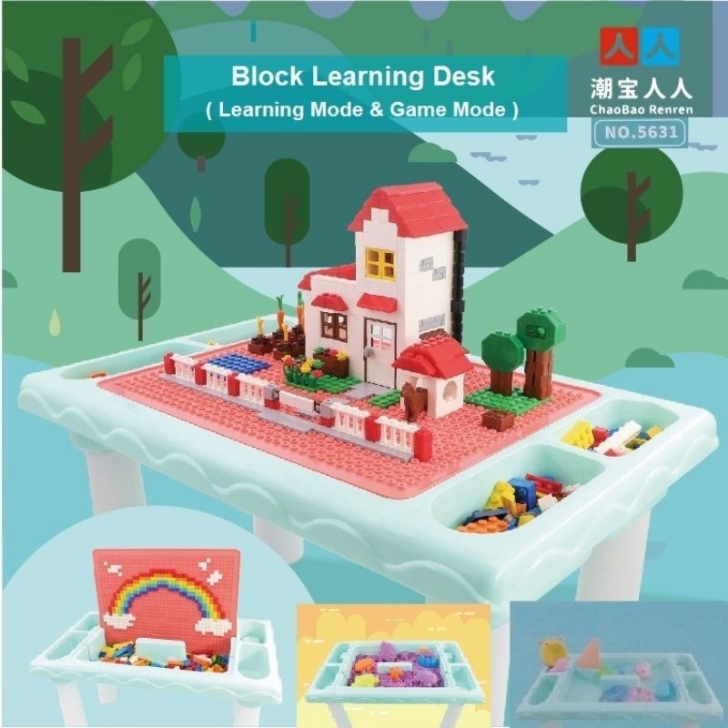 Mainan Edukatif Block Learning Desk / Meja Belajar Bermain Lego 2 in 1 /Bongkar Pasang Balok