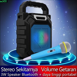 [UOOK] Speaker Portable Bluetooth Nirkabel Mic Salon Mini LED Disco Bass Wireless USB TF-Card BT15-3