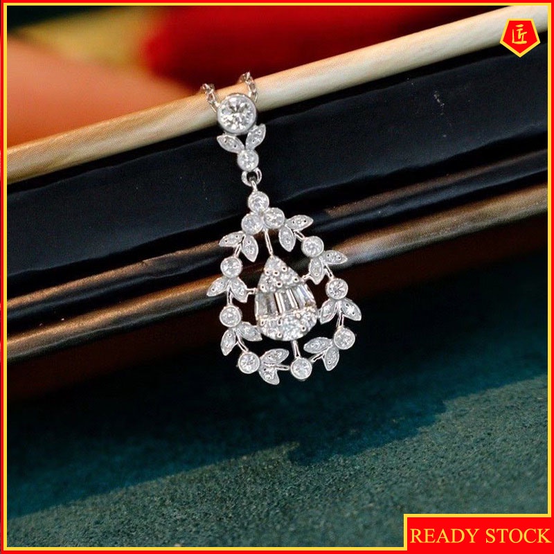 [Ready Stock]Fashion Vine Water Drop Pendant Pt950 Diamond Necklace Women's Elegant Fashion