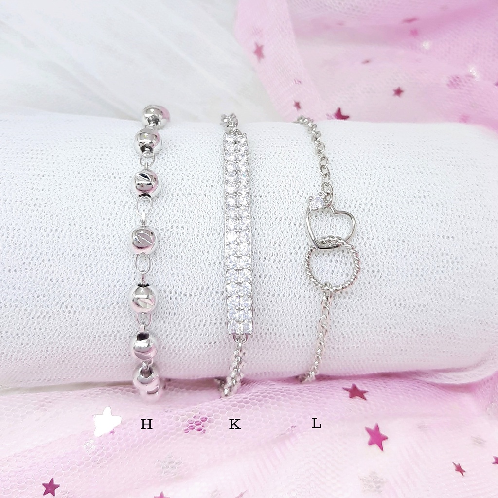 Gelang Tangan Rantai Bola Plat Batu Putih Love - BB361
