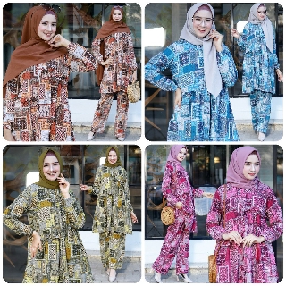 SET TUNIK AINUN SETELAN WOLLPEACH JUMBO BUSUI SETELAN WANITA MUSLIM