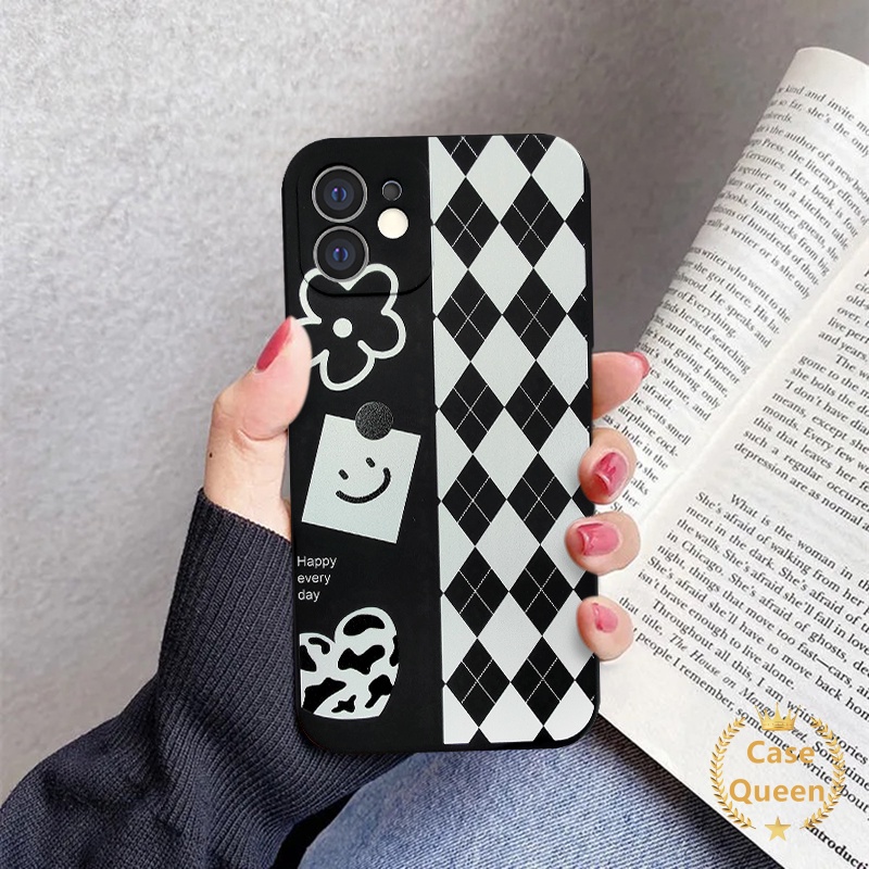 Ins Style Case Iphone 11 13 12 Pro Xr X Xs Max Se 2020 Iphone 6 7 8 Plus Max Black Lattice Matte Soft Silicone Phone Cover