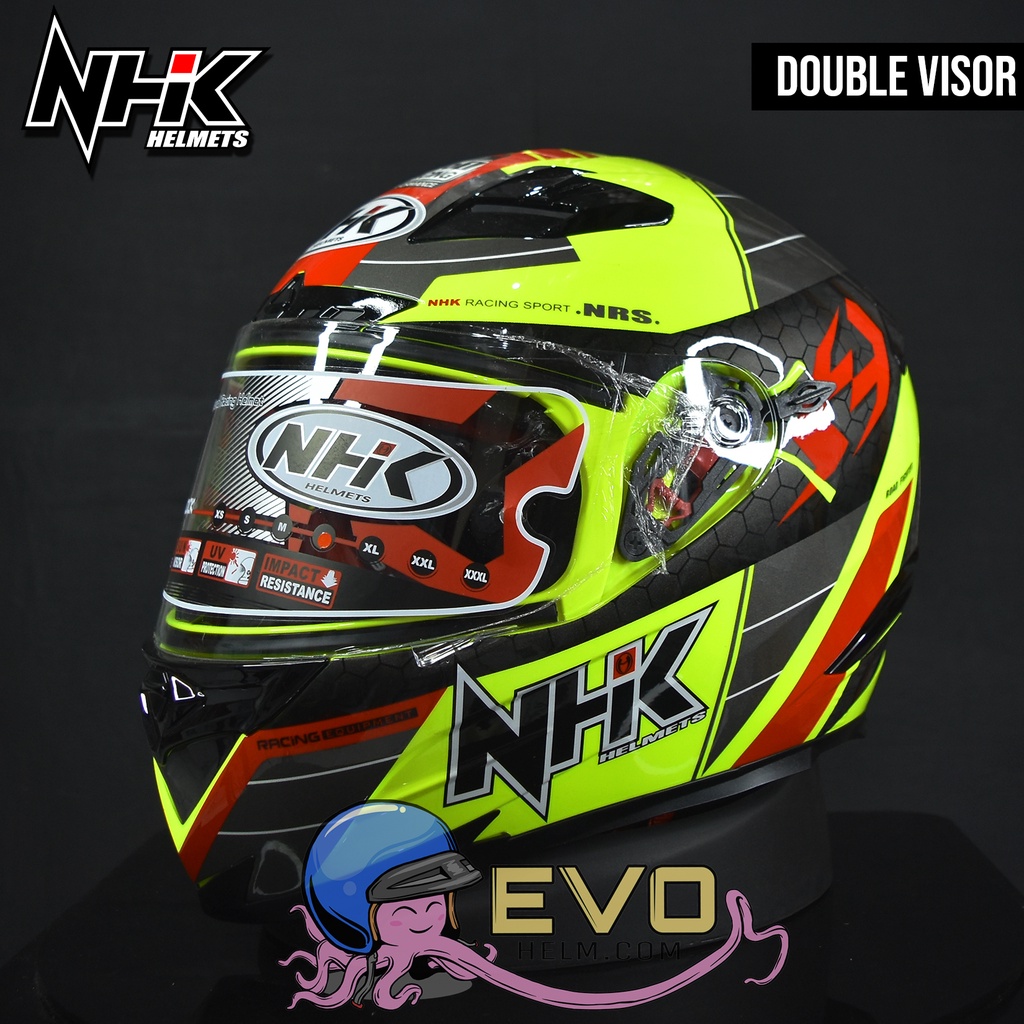 NHK RX9 NAVY PAKET GANTENG NHK NAVY SE GRAPHIC YELLOW FLUO ORIGINAL - HELM NHK RX9 PAKET IRIDIUM