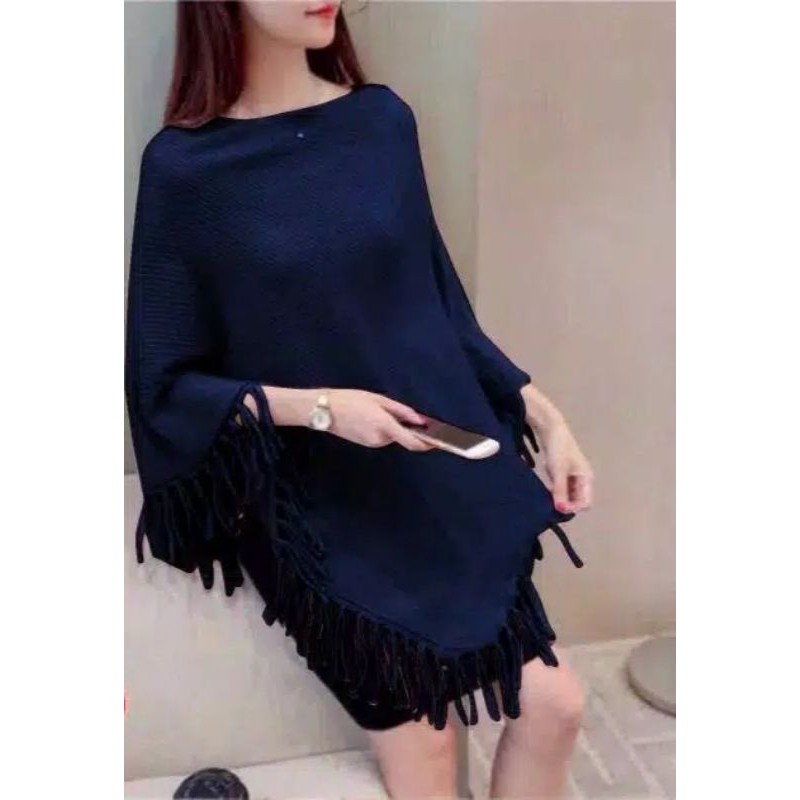 PONCHO POLOS - Baju Rajut - Atasan Wanita Termurah/LENGAN PANJANG  BB 40KG - 80KG OUTER RAJUT