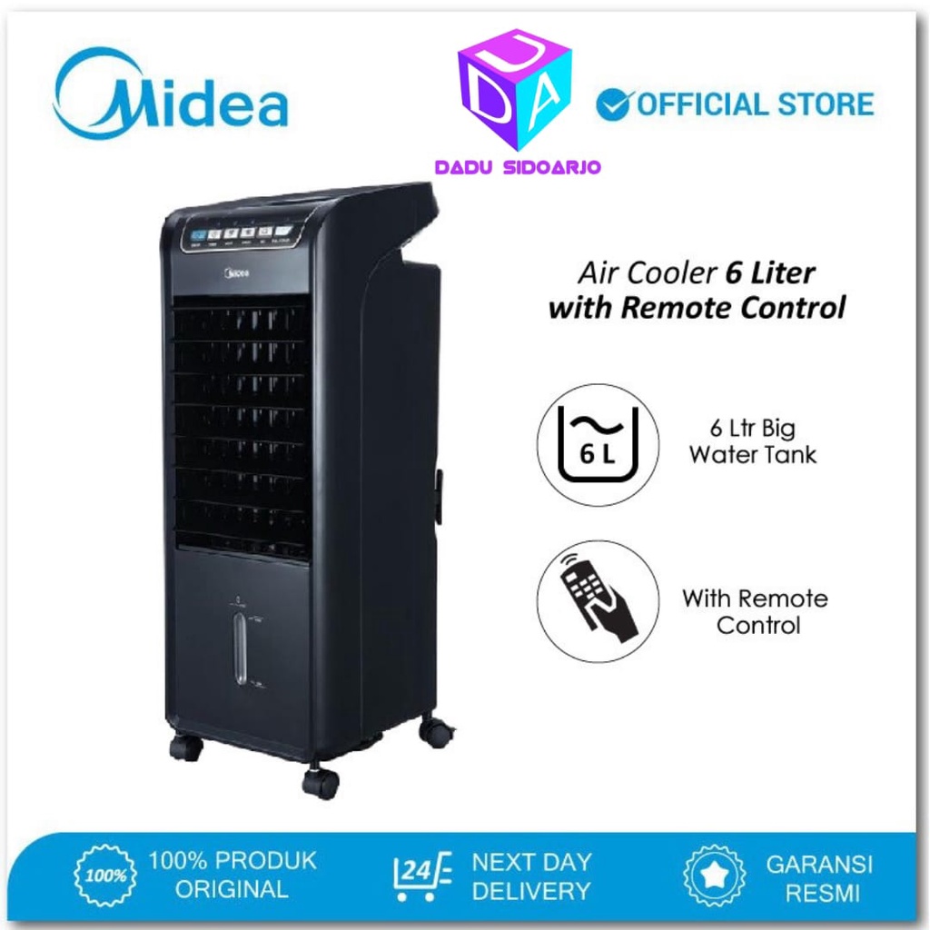 Air Cooler Midea 6 Liter AC-100-AB (A) + Remote Control - Timer 7 jam - HITAM - PUTIH