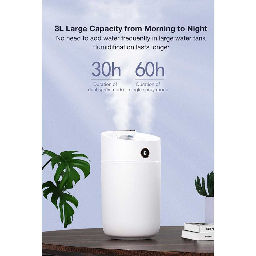 (100% BARANG ORI) HEAOYE Air Humidifier Aromatherapy Oil Diffuser Double Spray 3L - X12