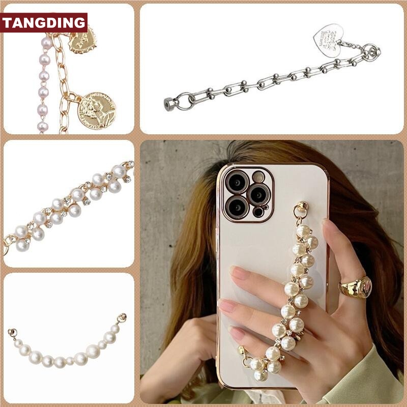 【COD Tangding】DIY Diamond-encrusted Pearl Phone Case Straps Lucency Butterfly Handmade Hanging Chain Without Phone