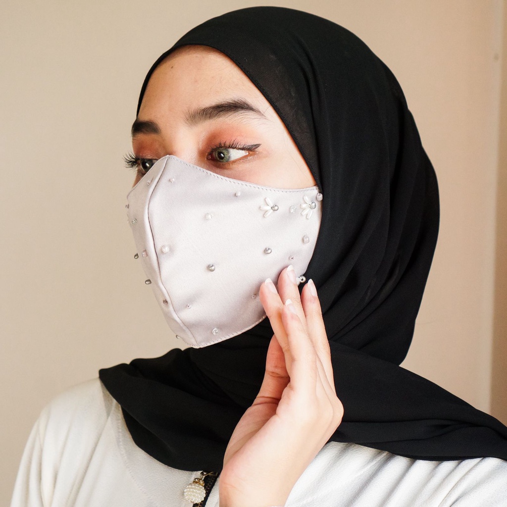 Masker kain payet premium (bunga padi)/ masker kondangan mewah / masker satin masker brokat