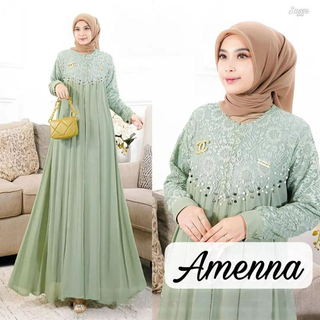 Baju Dress Wanita Terbagus 2023 Baju Brokat Jumbo Amenna Dress Pesta Matt Ceruty Mix Bordir Brokat Import Gamis Pesta Muslim Wanita Mewah Elegant Gamis Mix Brukat Terbaru Ceruty Babydoll gaun Pesta