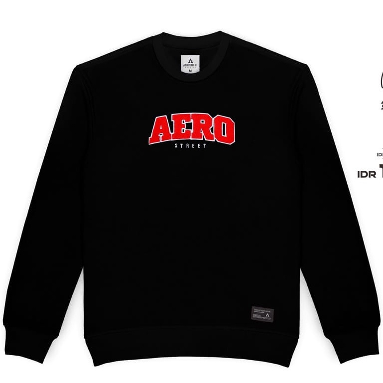 Aerostreet Crewneck Aero Basic Hitam Sweater Sweatshirt BAAAA - sweater wanita dan pria - crewneck a