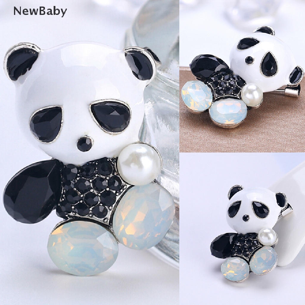 Newbaby Bros Pin Enamel Desain Panda Hias Kristal Untuk Aksesoris Pengantin Wanita