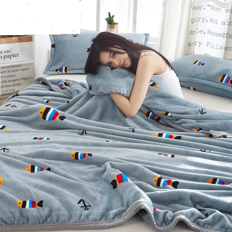Selimut Bulu Halus 140x190 Motif Dewasa Aesthetic Blanket Termurah Terlaris Berkualitas New Arrival-FISH ABU