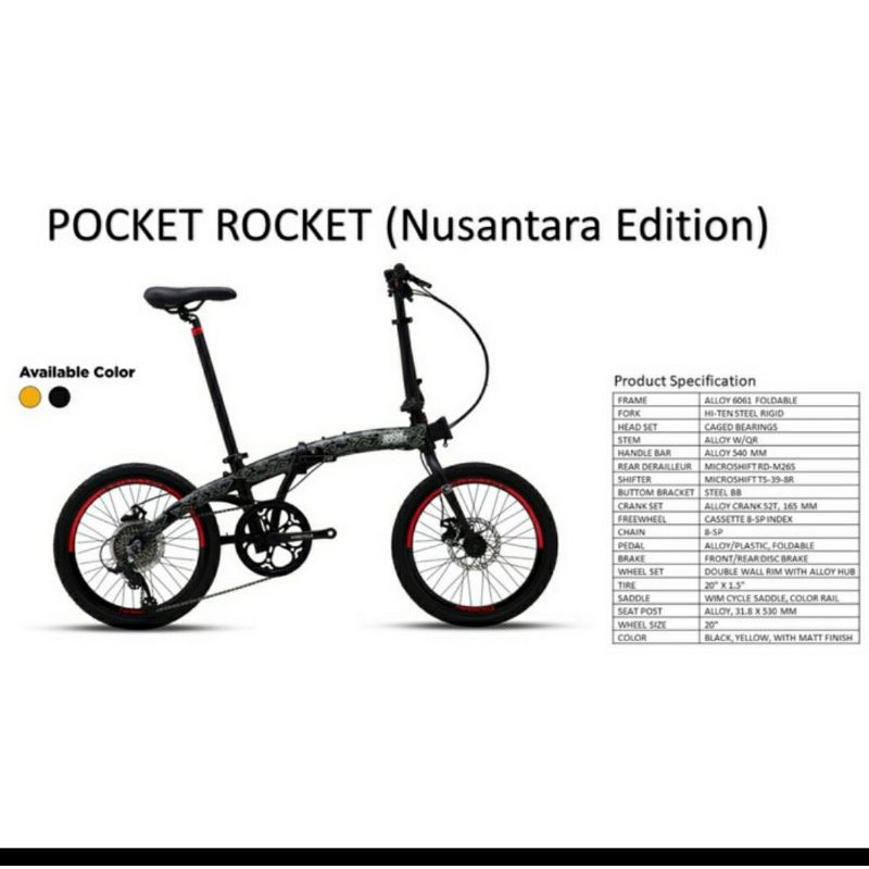 Sepeda lipat Wimcycle Pocket Rocket 8 speed 20 inch