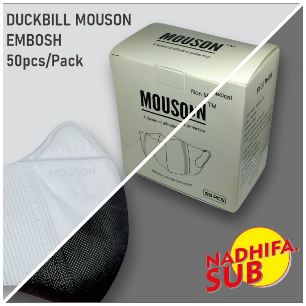 Masker Duckbill Mouson Careion 50pcs Per Box Embosh Hitam Putih