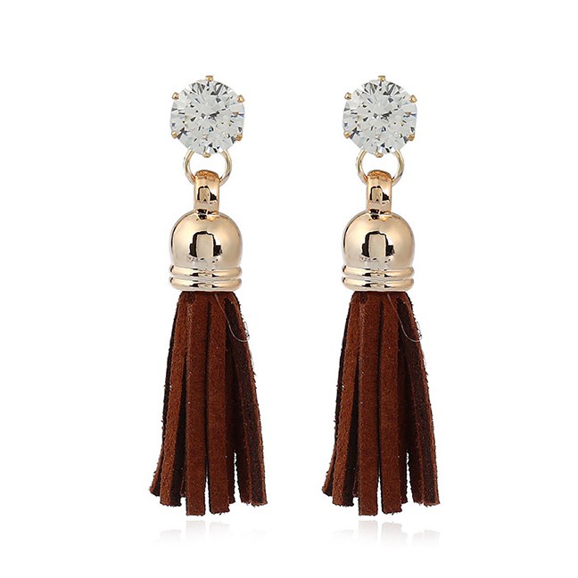 LRC Anting Tusuk Trendy Diamond&amp;tassel Decorated Pure Color Simple Earrings