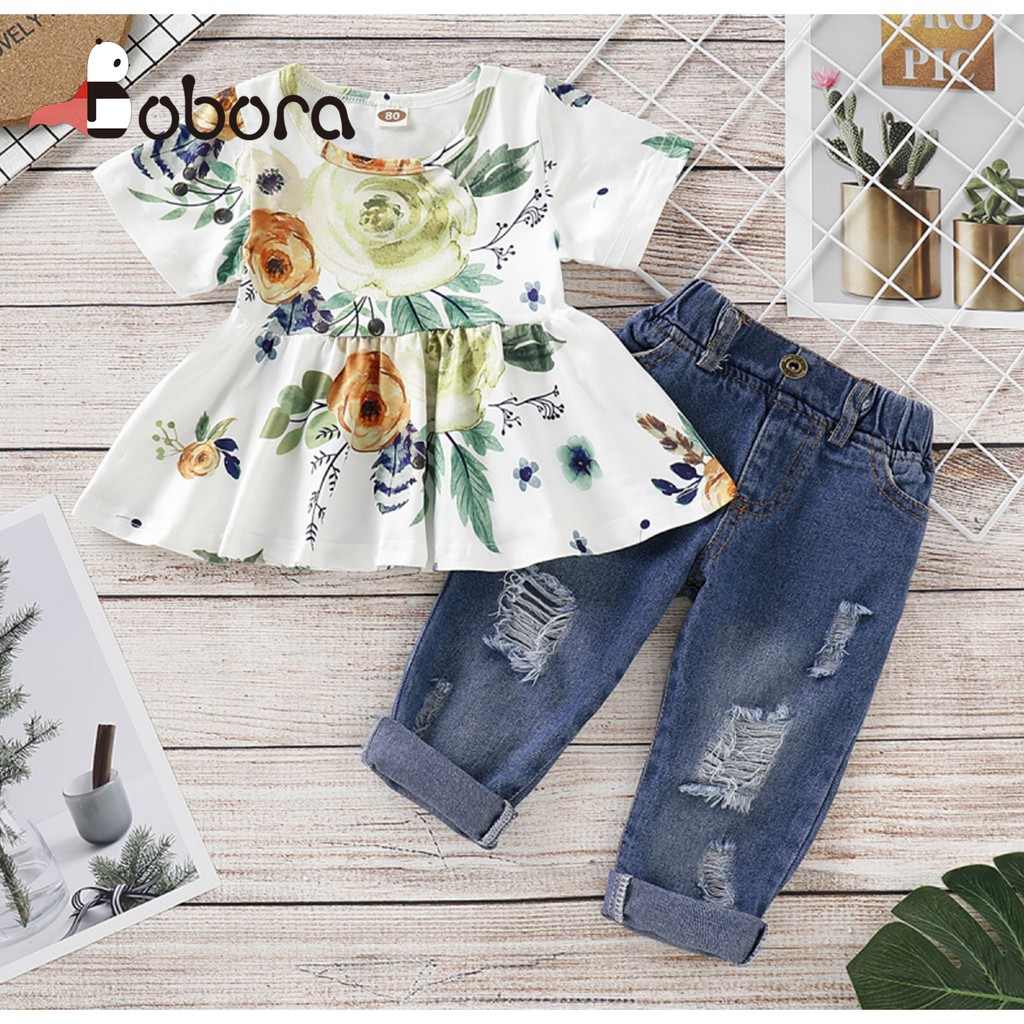 BOBORA Setelan  Kaos T Shirt Anak  Perempuan  Lengan Pendek 