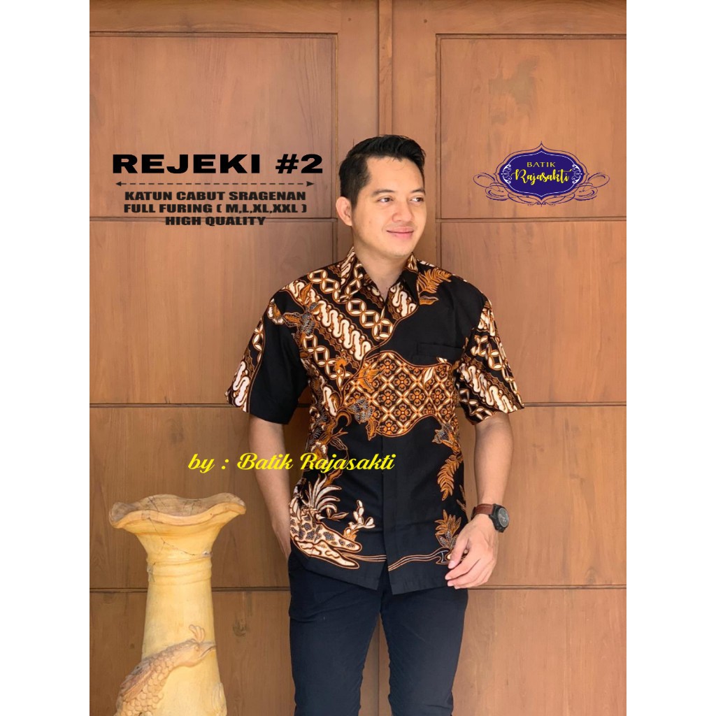 REJEKI 2 Kemeja Batik Pria Lengan Pendek Katun Halus FULL FURING Rajasakti