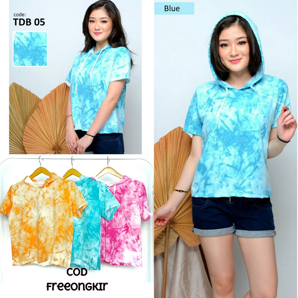 Baju Tiedie Wanita / Tie Dye T-shirt Tie die Lengan Pendek Capucon Tye Dye / Kaos Tay Day Cewek