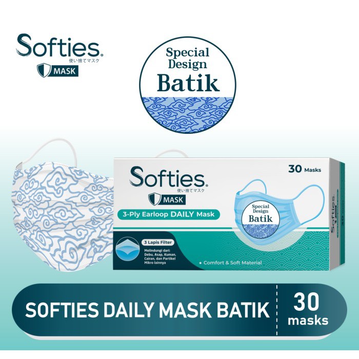 SOFTIES MASK Batik / Regular Masker Daily / Surgical Mask Softies 3 Ply 3 lapis Earloop
