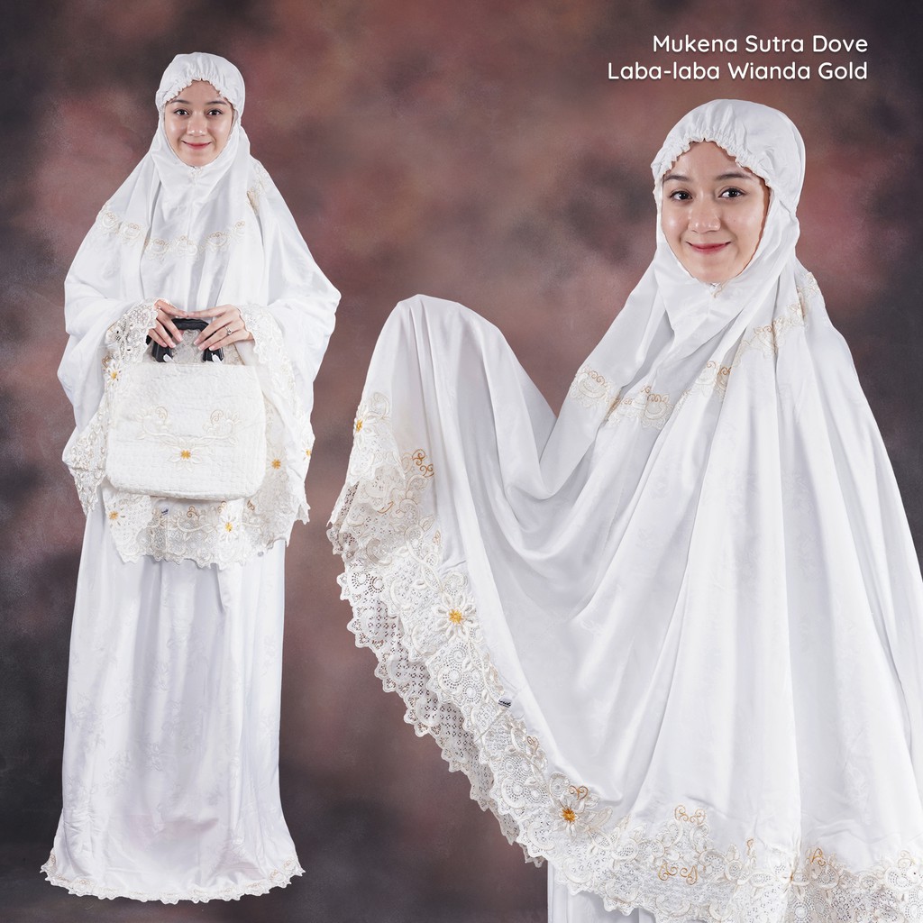 Mukena Sutra Dove Laba-Laba Wianda Gold / Mukena Sutra Dewasa Original / Mukena Sutra Original