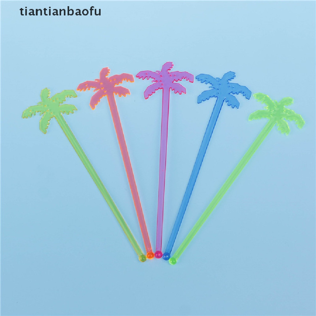 [tiantianbaofu] 50pcs Coconut Tree Cocktail Swizzle Sticks Drink Stirrer Coffee Muddler Puddler  Boutique