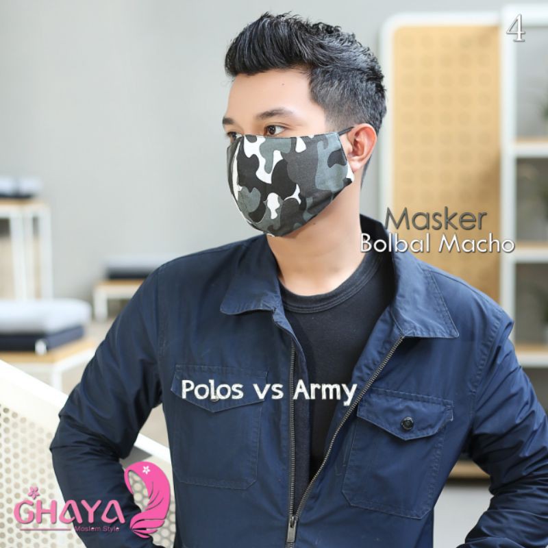 Masker Bolak Balik Cowok Macho Polos vs Army Original Ghaya Hijab