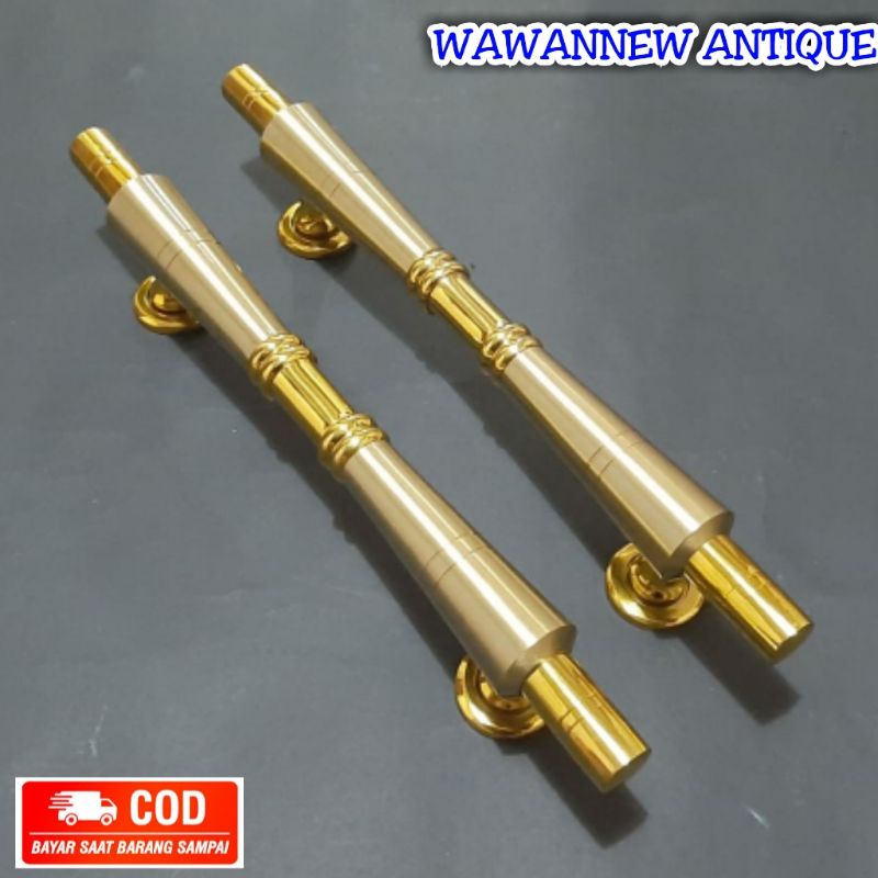 Handle Pintu / Gagang Pintu Rumah Pagar Kuningan Motif Bambu Gold 34cm