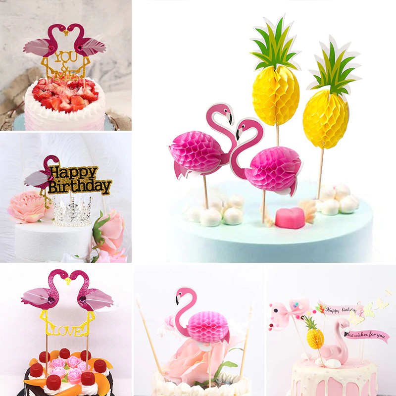 

Perlengkapan Dapur Fashion Birthday Cake Insert Card 1pc/2pcs Hawaii Style Flamingo Baking Cake