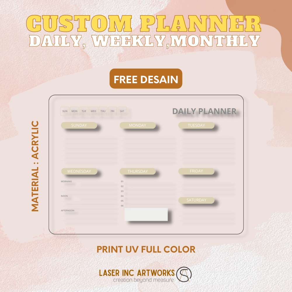 

CUSTOM DAILY/ WEEKLY PLANNER / TO DO LIST ACRYLIC - CUSTOM NAMA/LOGO/GAMBAR