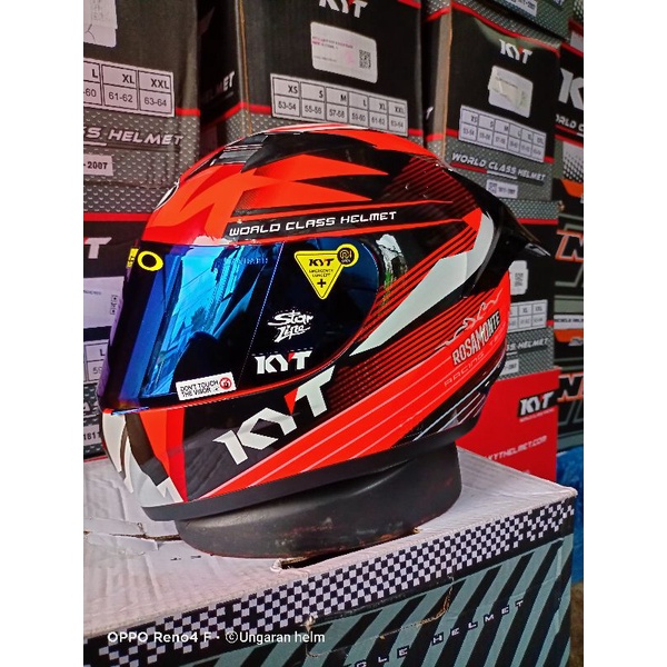 Helm KYT R10 #3 Rosamonte red fluo paket ganteng