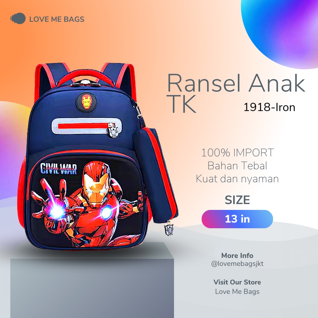 LMB Tas Anak Laki Laki TK Sekolah Import Premium Kualitas Gambar Karakter Superhero Timbul 6D Bahan Nilon Tebal Anti Air