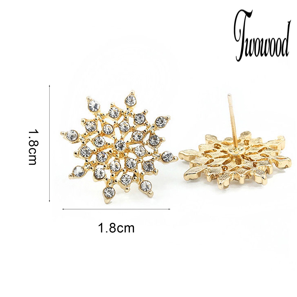 1 Pasang Anting Stud Desain Snowflake Aksen Berlian Imitasi Untuk Wanita