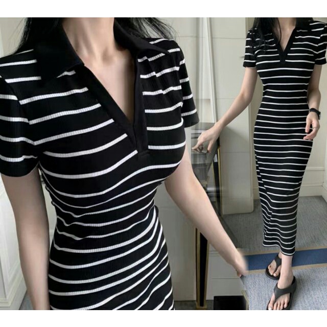 Dress Rajut Oohayaa - Long Dress Perempuan Terbaru Motif Garis-Garis Terbaru