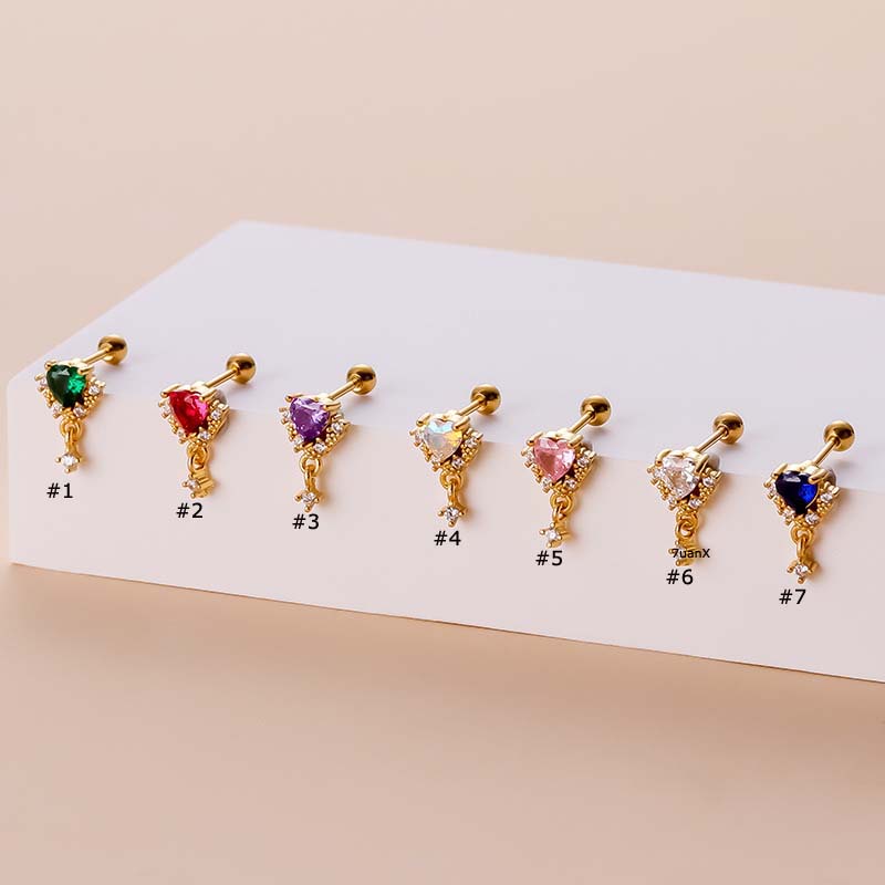 1pc Anting Tindik Tulang Rawan Telinga Bentuk Hati Bahan Stainless Steel Lapis Emas 18k 20Gauge