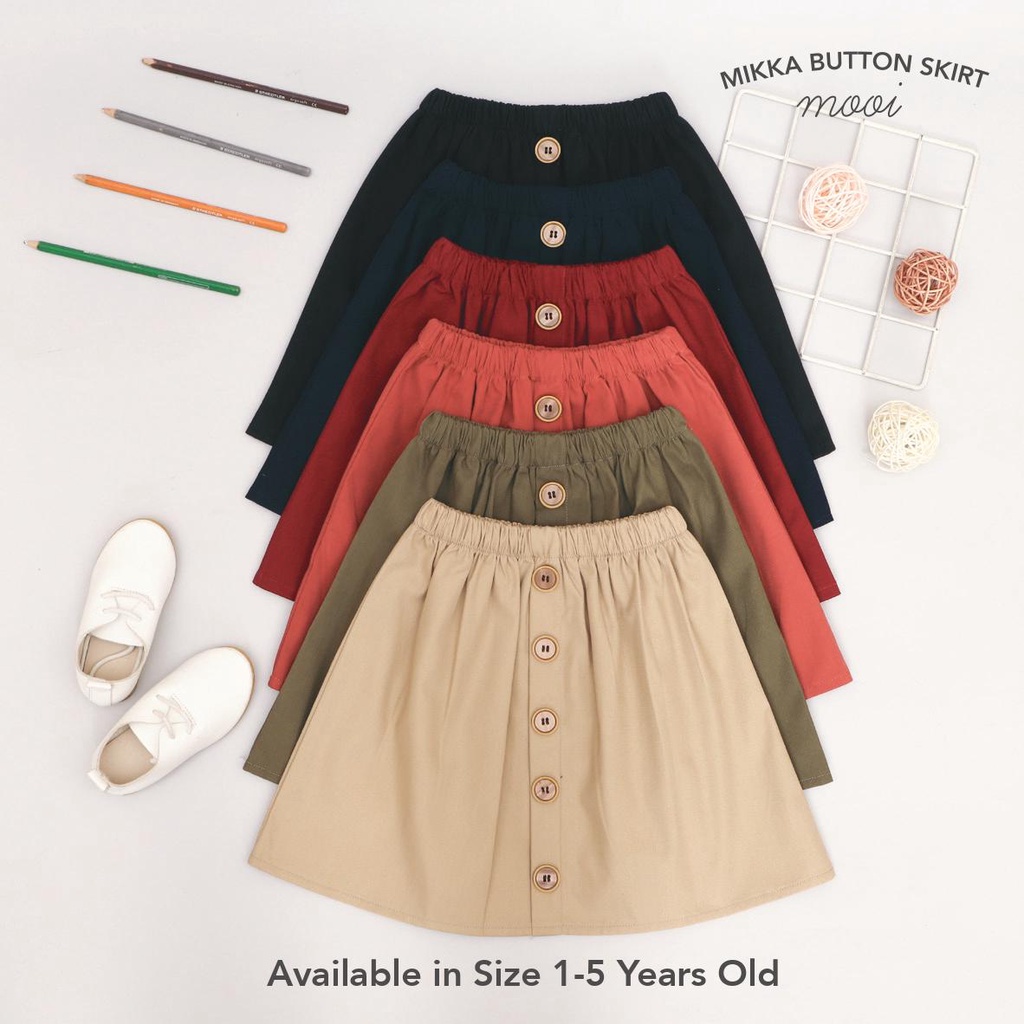 PROMO 7.7 PROMO BAJU LEBARAN MURAH MOOI MIKKA BUTTON SKIRT ROK KANCING ROK ANAK FASHION ANAK PEREMPUAN 1-5 TAHUN