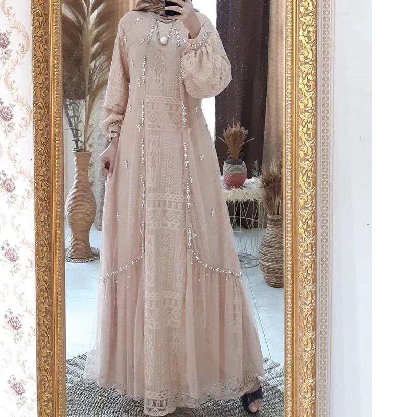 Model Baru Gamis Brokat Asyila  Tangan Balon