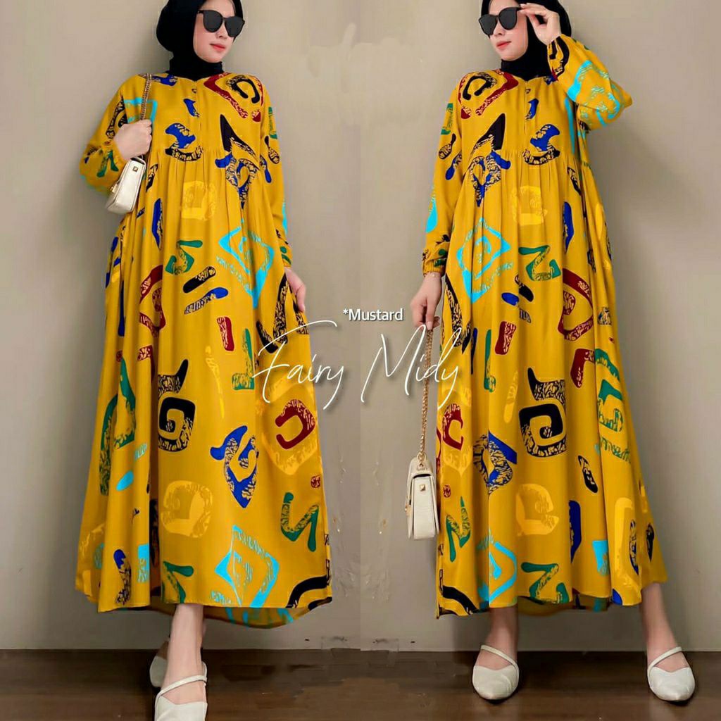 FAIRY MIDI DRESS / MIDI DRESS RAYON VISCOSE MOTIF KEKINIAN / MIDI DRESS JUMBO BUSUI / OUTFIT CASUAL 