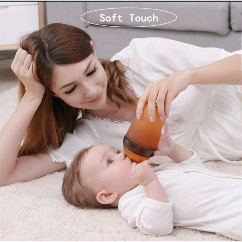 Piko Bello Botol susu Bayi Silikon Leher Lebar botol dengan sedotan/BOTOL SUSU PIKO BELLO COKLAT