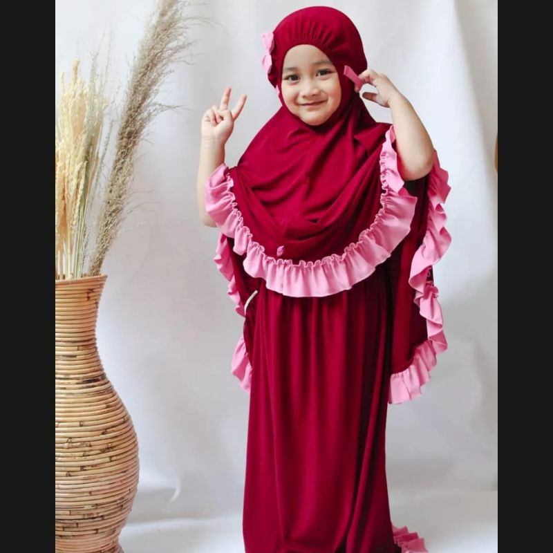 Mukena Anak Perempuan Pita Qirani  Usia 3- 6 Tahun | Pakaian Jersey Mukenah Tanggung 4-5 Thn |Mungkena Muslim Sd Lucu |Mekena Bayi Tk Bts Premium