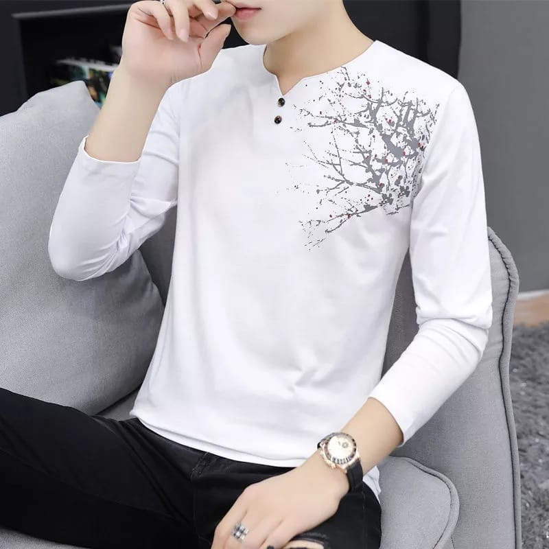 TERBARU Baju Kaos Pria Casual lengan panjang Baju Newton Vneck