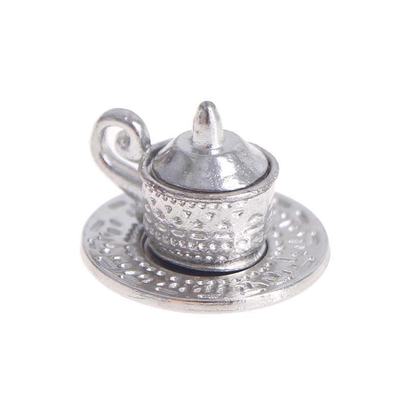 10pcs / set Miniatur Cangkir Teh / Kopi Bahan Metal Warna Silver Skala 1: 12 Untuk Rumah Boneka