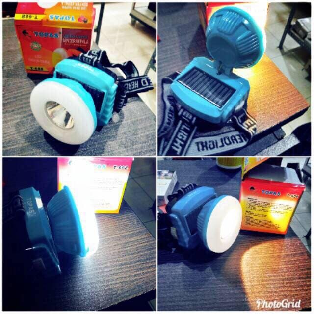 Senter kepala Cas 2in1 bisa solar Topas /Headlamp serbaguna Topas/FS889 Senter daya rechargeable