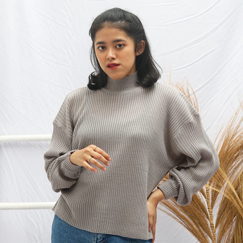 VK__ store Baju Rajut Wanita ATASAN BAYONET_TURTELNECK LENGAN BALON PREMIUM Turtleneck Rajut Oversiz