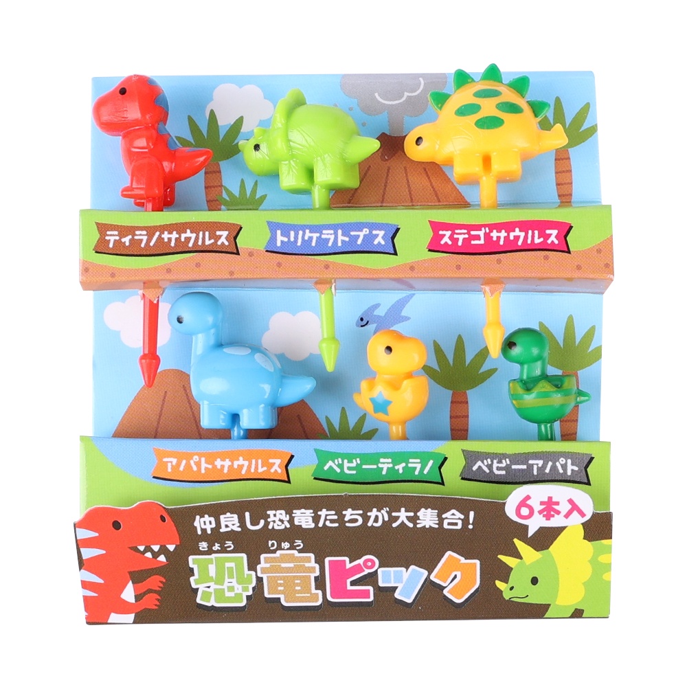 6pcs / set Garpu Buah / Dessert / Kue / Snack Bentuk Kartun Hewan Dinosaurus Untuk Dekorasi Pesta