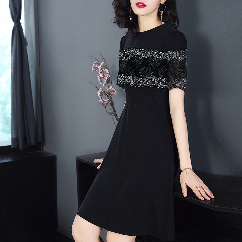 Dress Hepburn Temperament Warna Hitam Gaya Korea untuk Wanita