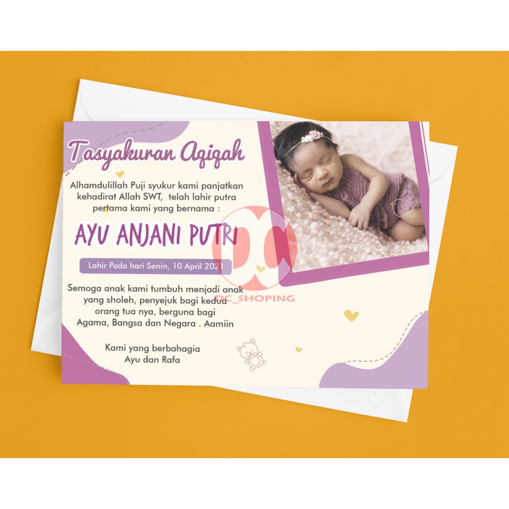 Jual Kartu Ucapan Aqiqah Bayi/Undangan Aqiqah/Tasyakuran Aqiqah