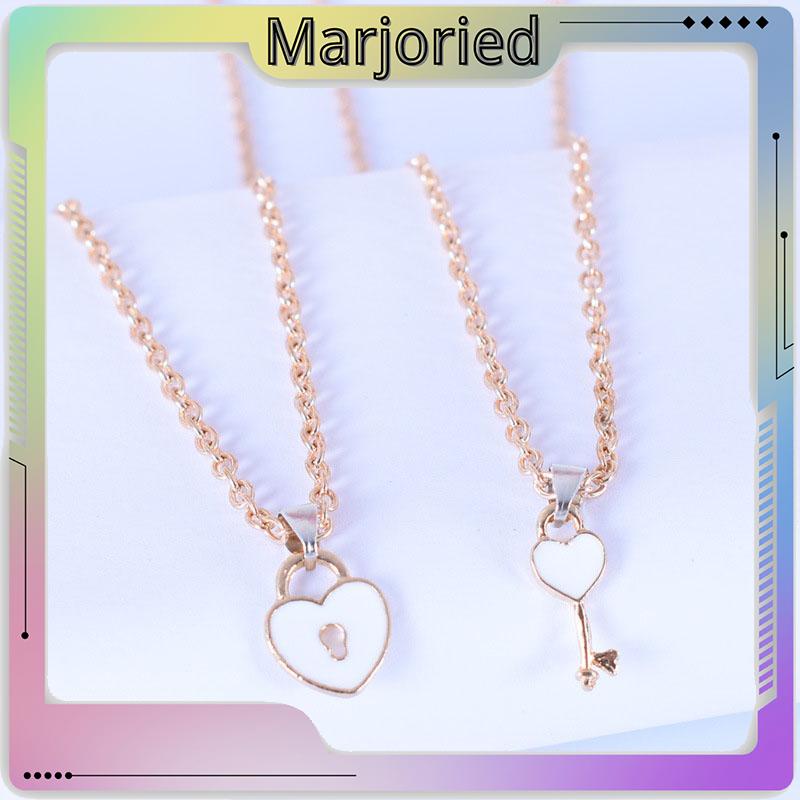 2 Pcs Fashion Wanita Trendi Kunci Liontin Link Rantai Kalung Hati Pasangan Pecinta Kalung-MJD