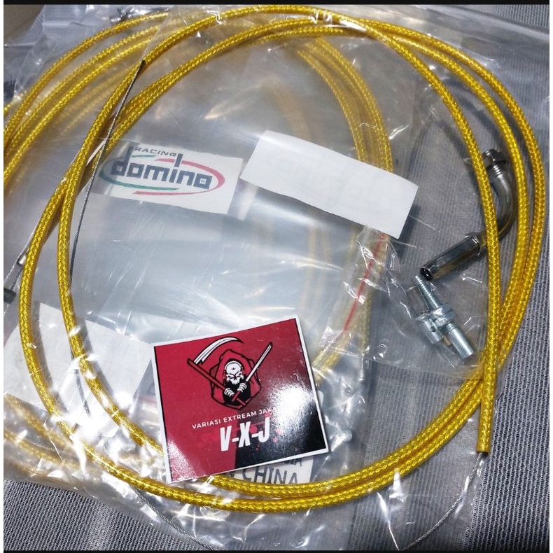 DUA Kabel Tali Gas Spontan Kontan L Serat Carbon Domino 190CM Universal Matic Bebek/Gold