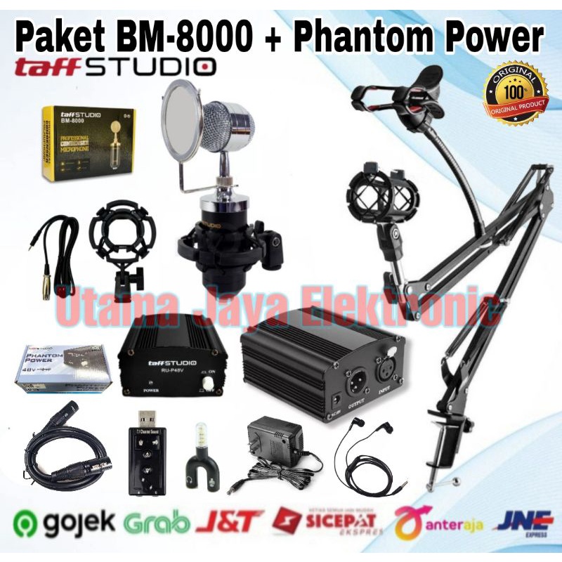 Paket Mic BM8000 Phantom Power Stand D6 Phone Holder Kabel XLR Original